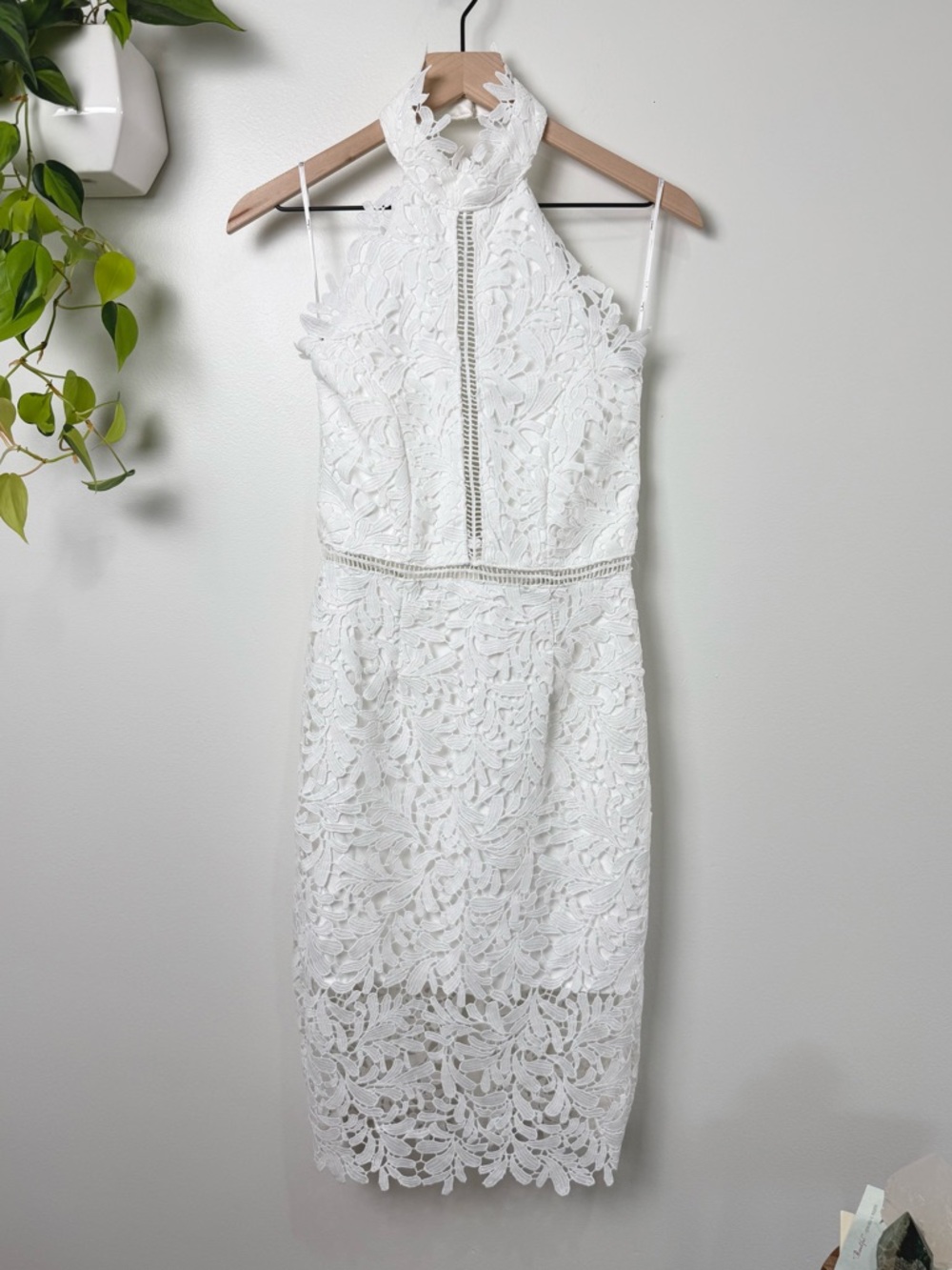 Lulus Devine Destiny White Lace Midi Dress Sheath Cocktail Wedding Bridal Size M